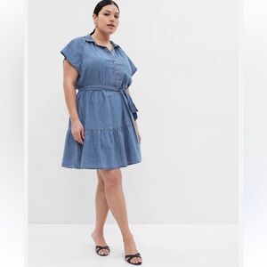 Organic Cotton Denim Flutter Sleeve Mini Shirtdress